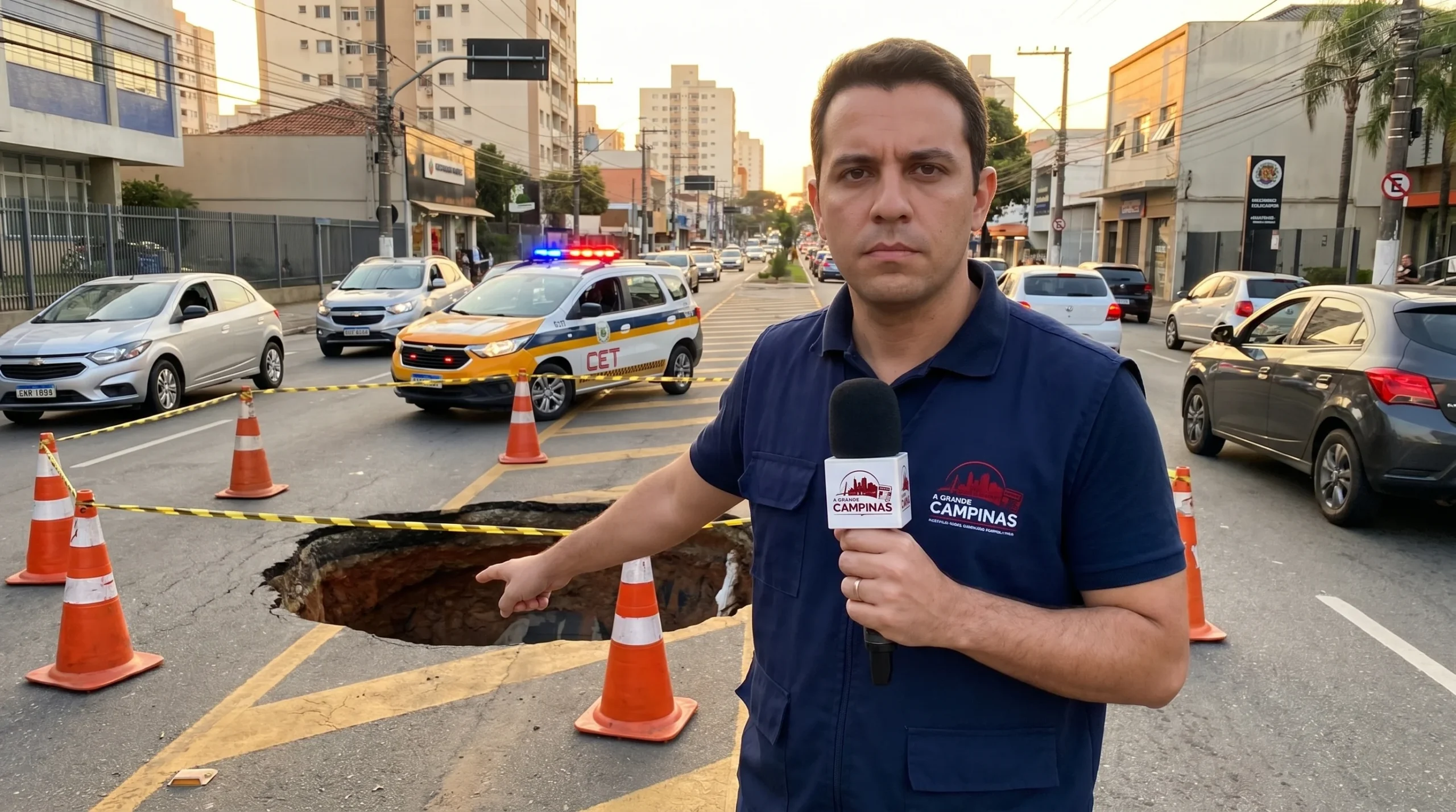 Notícia: buraco aberto em Americana