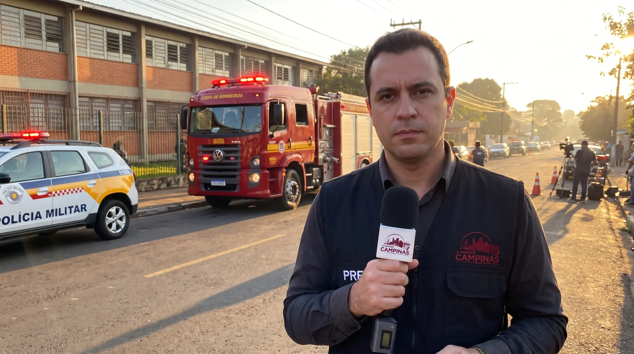 Notícia: carro em chamas em Americana